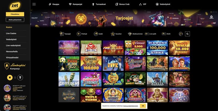 Zet Casino pelivalikoima